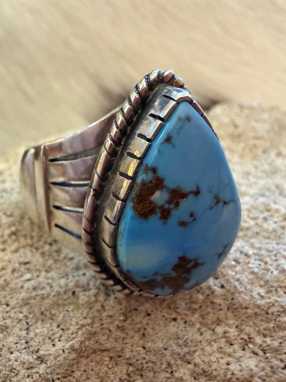 ❤️ Golden Hills Turquoise Statement Ring Size 8.5 Sterling Silver Unisex 15.1 Gm